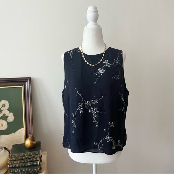 Vintage Navy Silk Floral Print Tank Top - Picture 1 of 3